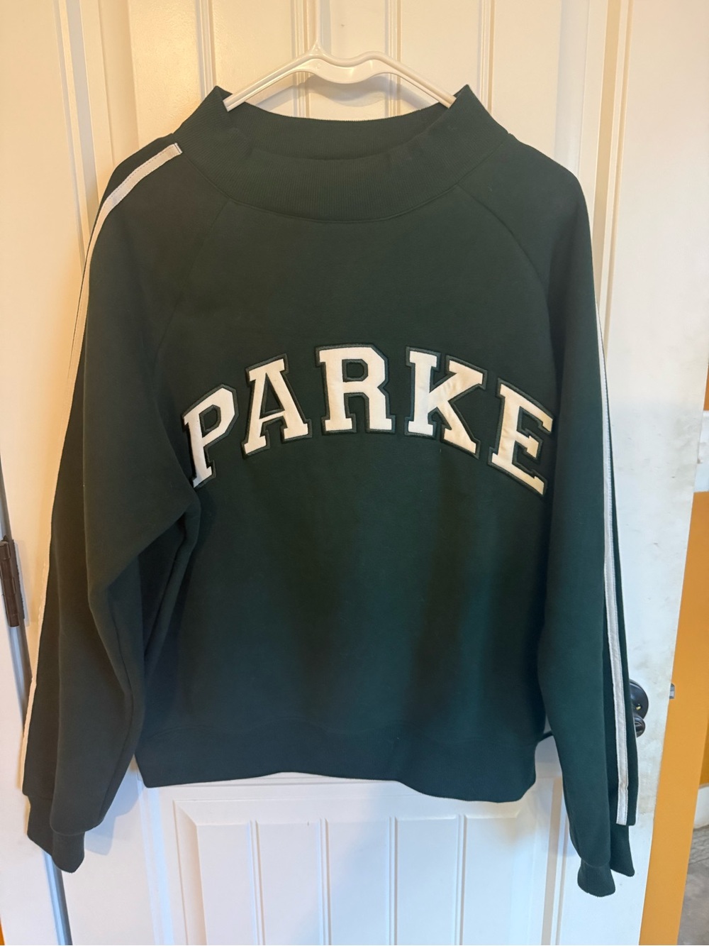 Forest Green 'PARKE' Crewneck Sweater with Stripe Detail-